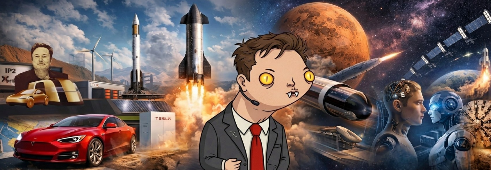 Elon with SpaceX rockets, Tesla and Mars — the complete ecosystem
